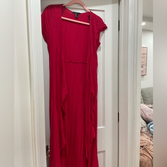 Red Maxi Tulip Skirt Deep V Wrap Dress - Picture 4 of 5